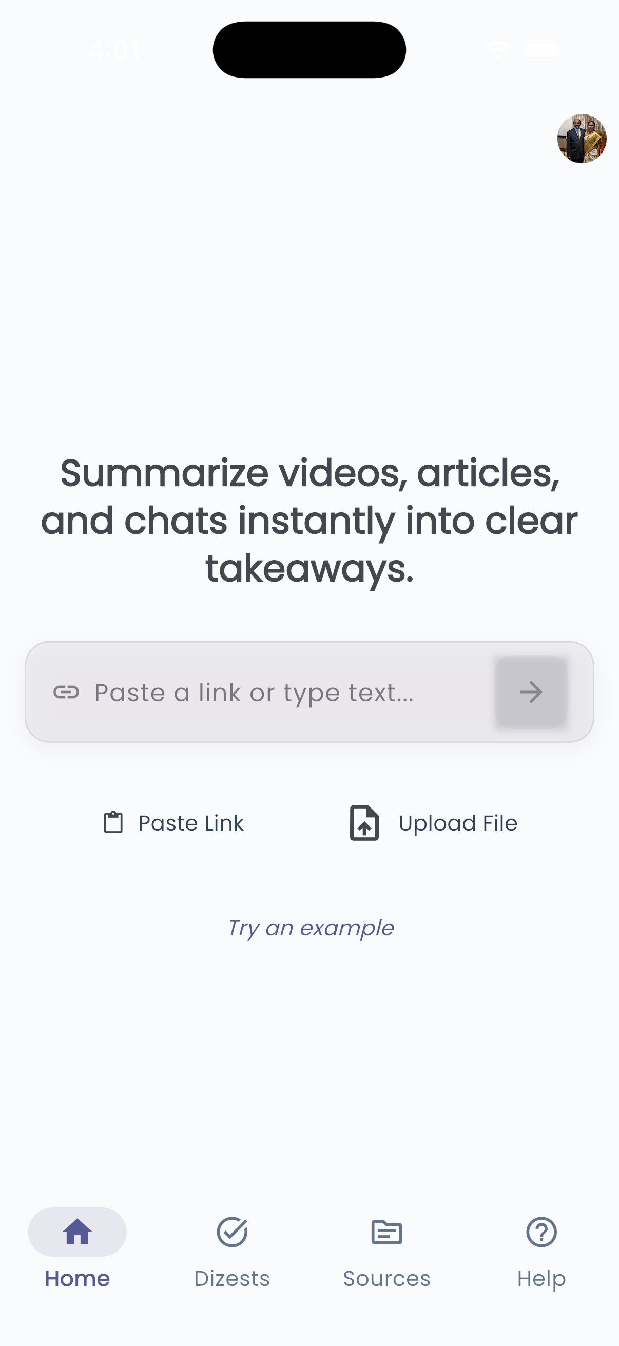 Dizest app preview for step 1